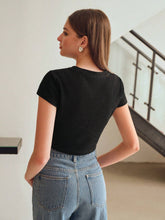 MOTF STUDIO GOLD BUTTON DETAIL PATCH POCKET TEXTURED CROP TEE